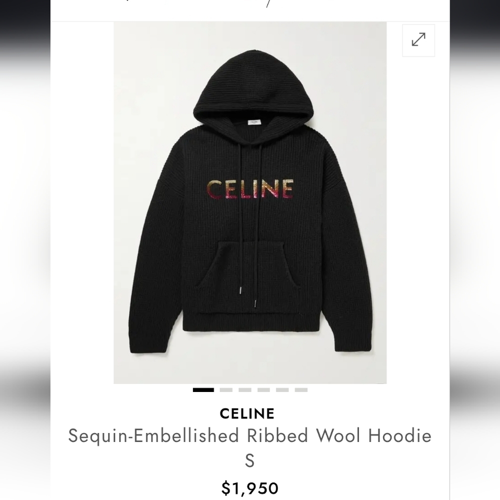 NWT Celine Black Ribbed Wool Hoodie